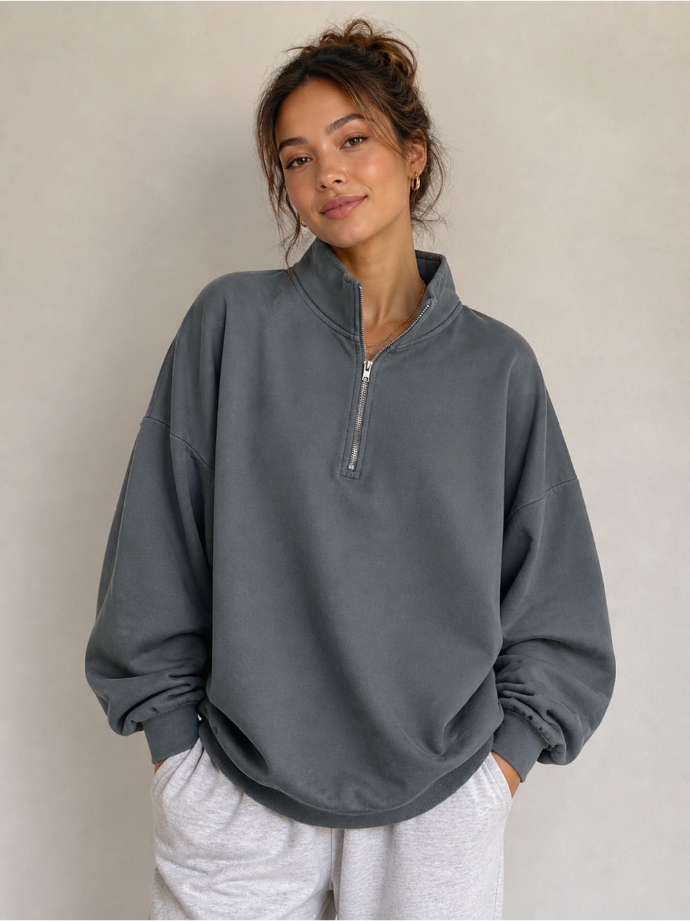 SKIMS Zircon Boyfriend Fleece Slouchy Half Zip Pullover Unisex Oversized
